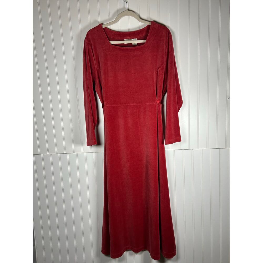 LL Bean maxi, velvet, cotton salmon, red Modest Christmas Dress petite size L￼